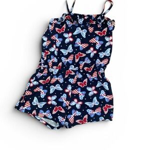 The Children’s Place Girls Patriotic Butterfly Romper Size XL 14 Red White Blue